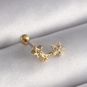 316L Çelik Gold Renk Zirkon Taşlı Kalp Tragus Piercing - Görsel 1