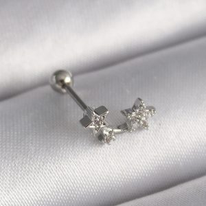 316L Çelik Gümüş Renk Zirkon Taşlı Yıldız Tragus Piercing - Görsel 1
