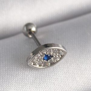 316L Çelik Gümüş Renk Zirkon Taşlı Göz Tragus Piercing - Görsel 1