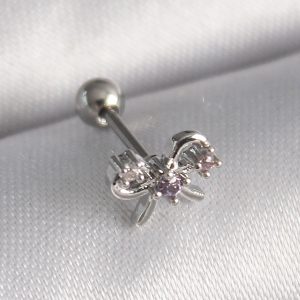 316L Çelik Gümüş Renk Zirkon Taşlı Kurdele Tragus Piercing - Görsel 1