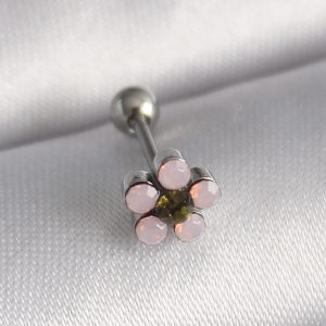 316L Çelik Gümüş Renk Zirkon Taşlı Çiçek Tragus Piercing - Görsel 1