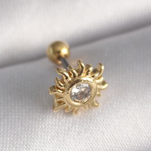 316L Çelik Gold Renk Zirkon Taşlı Güneş Tragus Piercing - Görsel 1