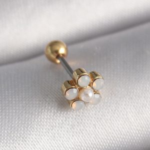 316L Çelik Gold Renk Zirkon Taşlı Çiçek Model Tragus Piercing - Görsel 1