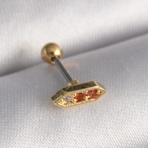 316L Çelik Gold Renk Turuncu Zirkon Taşlı Tragus Piercing - Görsel 1