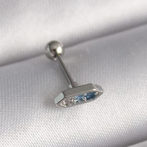 316L Çelik Gümüş Renk Mavi Zirkon Taşlı Tragus Piercing - Görsel 1