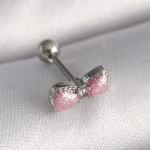 316L Çelik Gümüş Renk Pembe Kurdele Zirkon Taş Detay Tragus Piercing - Görsel 1