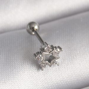 316L Çelik Gümüş Renk Zirkon Taşlı Yıldız Model Tragus Piercing - Görsel 1