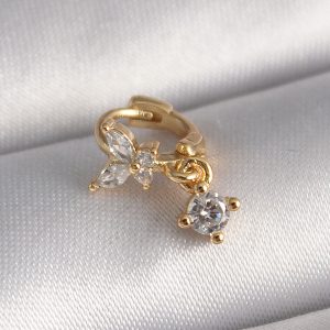 316L Çelik Gold Renk Zirkon Taşlı Kelebek Sallantı Detay Tragus Piercing - Görsel 1