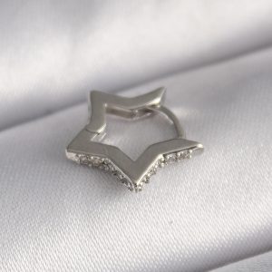 316L Çelik Gümüş Renk Zirkon Taş Detay Yıldız Model Tragus Piercing - Görsel 1