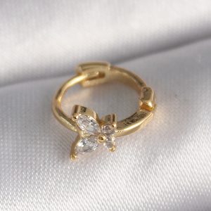 316L Çelik Gold Renk Zirkon Taşlı Kelebek Model Tragus Piercing - Görsel 1
