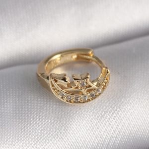316L Çelik Gold Renk Zirkon Taşlı Ay Yıldız Model Tragus Piercing - Görsel 1