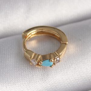 316L Çelik Gold Renk Zirkon Taşlı Mavi Taş Detay Tragus Piercing - Görsel 1