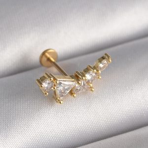 316L Çelik Gold Renk Zirkon Taşlı Tragus Piercing - Görsel 1