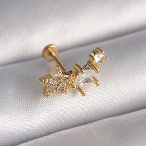 316L Çelik Gümüş Renk Zirkon Taşlı Yıldız Model Tragus Piercing - Görsel 1