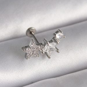 316L Çelik Gümüş Renk Zirkon Taşlı Yıldız Model Tragus Piercing - Görsel 1