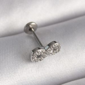 316L Çelik Gümüş Renk Zirkon Taşlı Sonsuzluk Model Tragus Piercing - Görsel 1