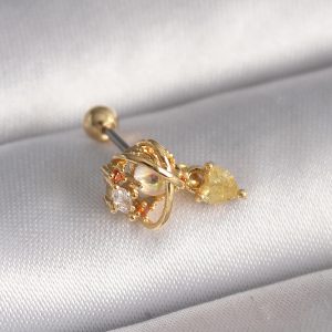 316L Çelik Gold Renk Zirkon Taşlı Sallantı Kalp Detay Tragus Piercing - Görsel 1