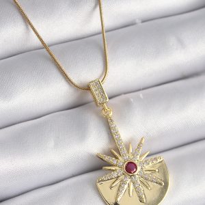 316L Çelik Gold Renk Zirkon Taşlı Yıldız Model Kadın Kolye - Görsel 1