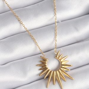 316L Çelik Gold Renk Güneş Model Vintage Kadın Kolye - Görsel 1