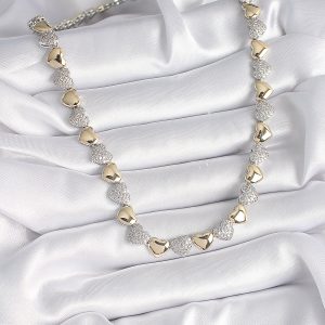 Pirinç Mix Renk Zirkon Taşlı Kalp Model VIP Exclusive Seri Kadın Kolye - Görsel 2