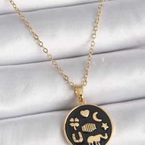 316L Çelik Gold Renk Siyah Şans Kolyesi - Görsel 1