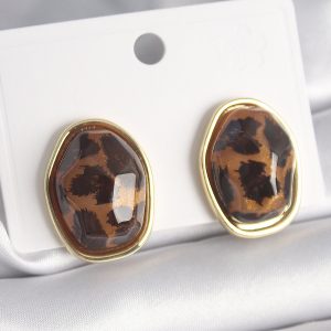 Pirinç Gold Renk Geometrik Kaplan Deseni Model Kadın Küpe - Görsel 1
