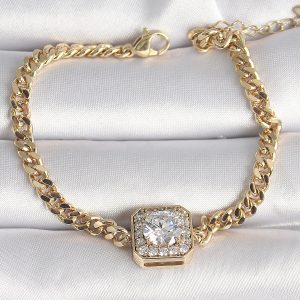 Pirinç Gold Renk Kare Zirkon Taşlı Xuping Exclusive VIP Seri Kadın Bileklik - Görsel 1