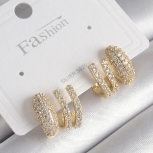 Pirinç Gold Renk Zirkon Taşlı Kadın Küpe - Görsel 1