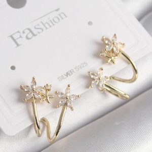 Pirinç Gold Renk Zirkon Taşlı Çiçek Model Kadın Küpe - Görsel 1