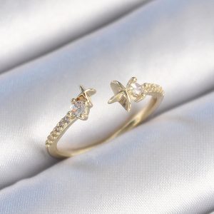 Pirinç Gold Renk Zirkon Taş Detay Yıldız Model Kadın Yüzük - Görsel 1