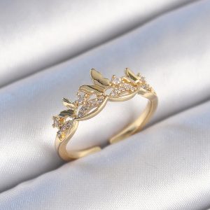 Pirinç Gold Renk Zirkon Taşlı Kelebek Model Kadın Yüzük - Görsel 1