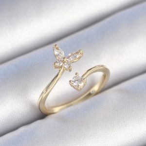 Pirinç Gold Renk Zirkon Taşlı Kelebek Model Kadın Yüzük - Görsel 1