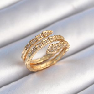 Pirinç Gold Renk Zirkon Taşlı Yılan Model Kadın Yüzük - Görsel 1
