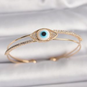 Pirinç Gold Renk Zirkon Taşlı Göz Model Kadın Bileklik - Görsel 1