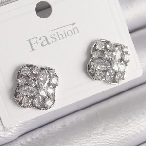 Pirinç Gümüş Renk Zirkon Taşlı Yonca Model Kadın Küpe - Görsel 1