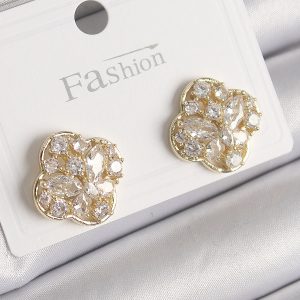 Pirinç Gold Renk Zirkon Taşlı Yonca Model Kadın Küpe - Görsel 1