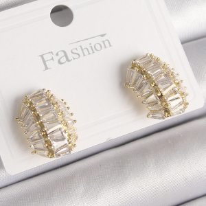 Pirinç Gold Renk Zirkon Taşlı Kaplumbağa Kabuğu Model Kadın Küpe - Görsel 1