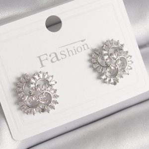 Pirinç Gümüş Renk Zirkon Taşlı Yonca Model Kadın Küpe - Görsel 1