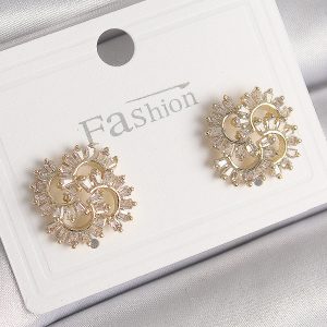 Pirinç Gold Renk Zirkon Taşlı Yonca Model Kadın Küpe - Görsel 1