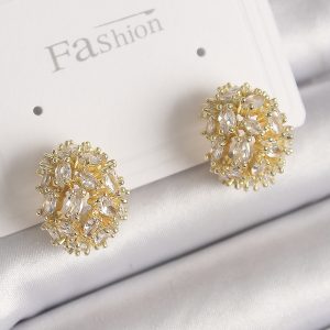 Pirinç Gold Renk Zirkon Taşlı Kadın Küpe - Görsel 1