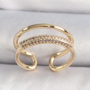 Pirinç Gold Renk Zirkon Taşlı Kadın Yüzük - Görsel 1