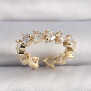 Pirinç Gold Renk Kalp Zirkon Taşlı VIP Seri Kadın Yüzük - Görsel 1