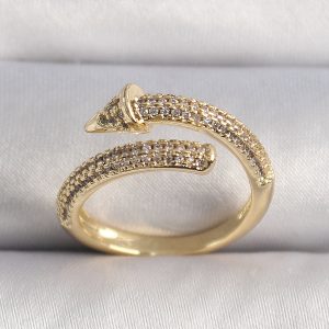 Pirinç Gold Renk Zirkon Taşlı Çivi Model VIP Seri Kadın Yüzük - Görsel 1