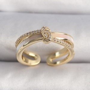 Pirinç Gold Renk Zirkon Taşlı Düğüm Model VIP Seri Kadın Yüzük - Görsel 1