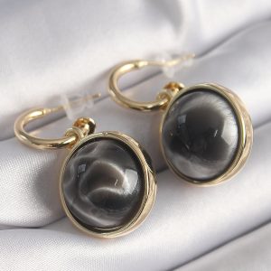 Pirinç Gold Renk Oniks Doğal Taşlı Vintage Kadın Küpe - Görsel 1