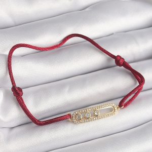 Kırmızı İpli Asansörlü Zirkon Taşlı Gold Messika Model Kadın Bileklik - Görsel 1