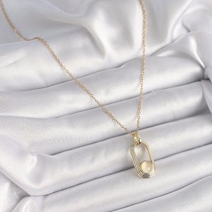 316L Çelik Zincir Gold Renk Beyaz Kedi Göz Model Kadın Kolye - Görsel 2
