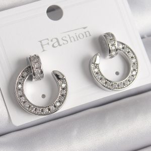 Pirinç Gümüş Renk Zirkon Taşlı Çivi Halka Model Kadın Küpe - Görsel 1