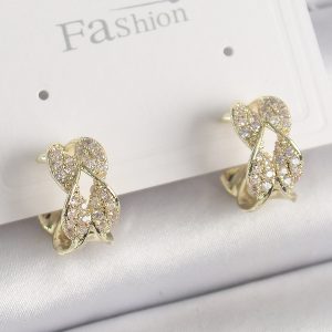 Pirinç Gold Renk Zirkon Taşlı Burgu Halka Model Kadın Küpe - Görsel 1