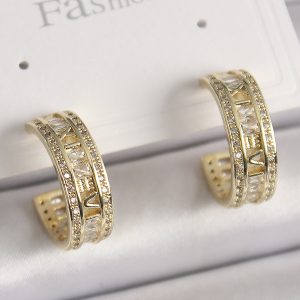 Pirinç Gold Renk Zirkon Taşlı İşleme Detay Halka Model Kadın Küpe - Görsel 1